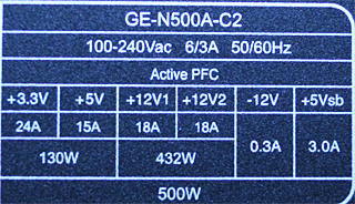 PoweRock 500W GE-N500A-C2 仕様表