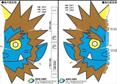 お面の左右のパーツのpdfファイルを印刷した物。