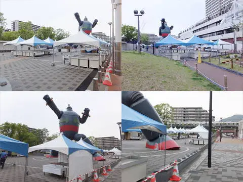 実物大鉄人前の設置ブース。既にびっしりと埋まっている。