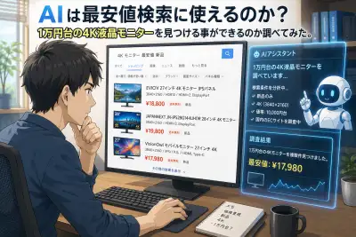 AIは最安値検索に使えるのか？ 1万円台の4K液晶モニターを見つける事ができるのか調べてみた。